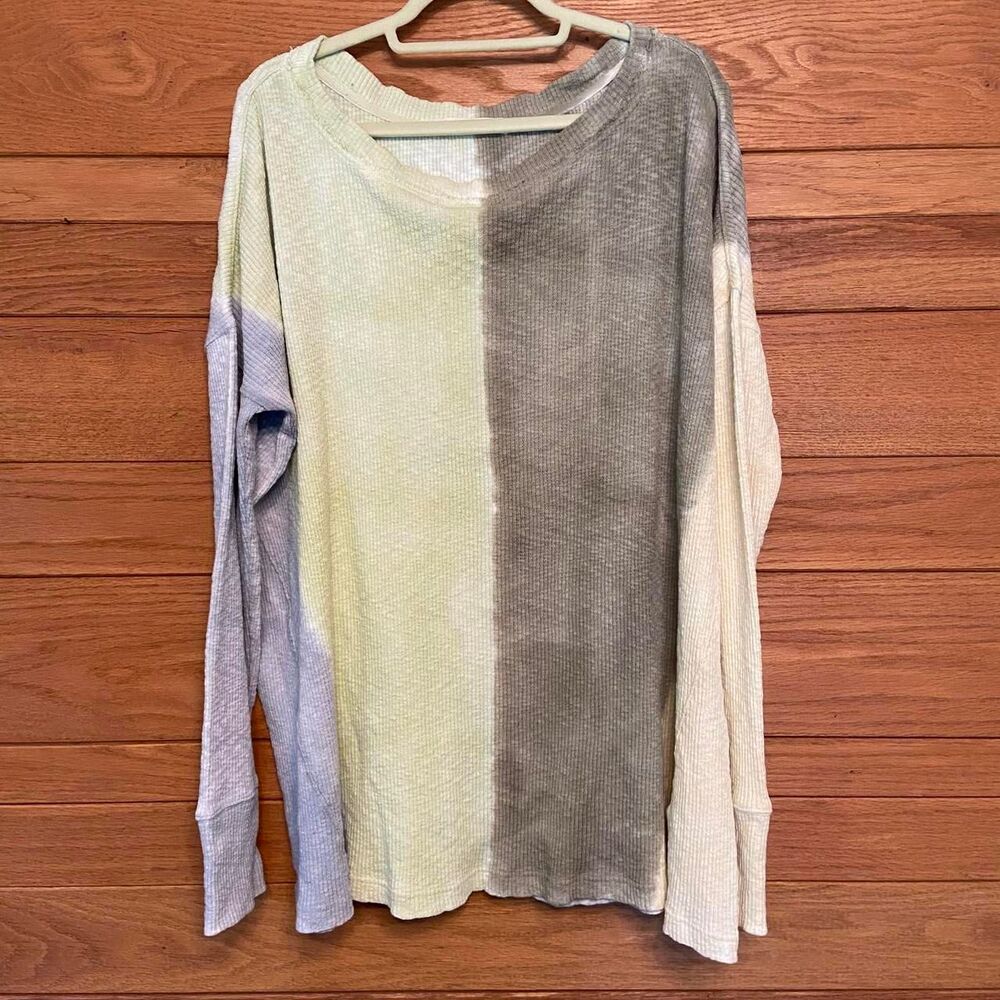 Free People We the Free tie dye ribbed blue and green oversized thermal top